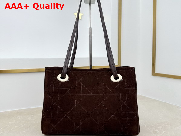 Dior Small Dior Promenade Shopping Bag in Chocolate Flat Cannage Suede Calfskin Replica