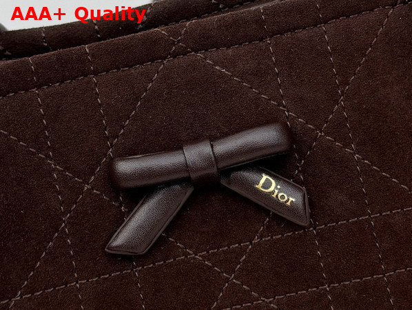 Dior Small Dior Promenade Shopping Bag in Chocolate Flat Cannage Suede Calfskin Replica