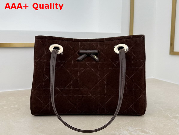 Dior Small Dior Promenade Shopping Bag in Chocolate Flat Cannage Suede Calfskin Replica