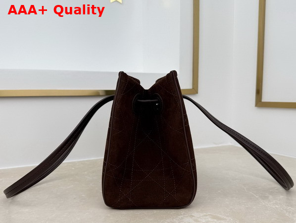 Dior Small Dior Promenade Shopping Bag in Chocolate Flat Cannage Suede Calfskin Replica