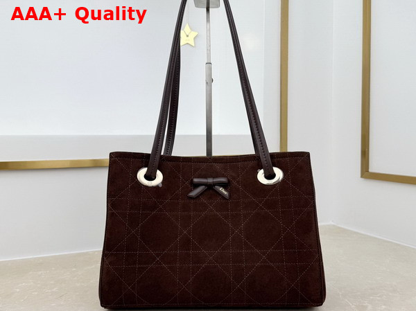 Dior Small Dior Promenade Shopping Bag in Chocolate Flat Cannage Suede Calfskin Replica