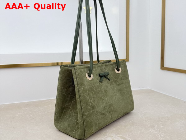 Dior Small Dior Promenade Shopping Bag in Khaki Flat Cannage Suede Calfskin Replica