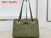 Dior Small Dior Promenade Shopping Bag in Khaki Flat Cannage Suede Calfskin Replica