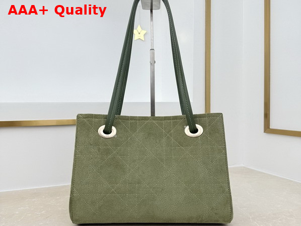 Dior Small Dior Promenade Shopping Bag in Khaki Flat Cannage Suede Calfskin Replica