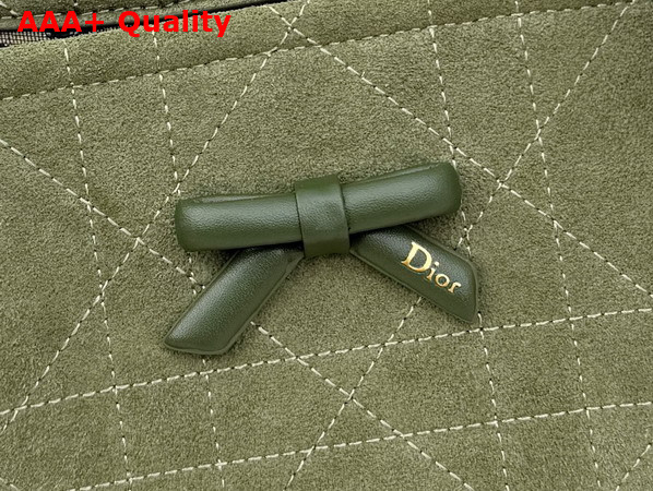 Dior Small Dior Promenade Shopping Bag in Khaki Flat Cannage Suede Calfskin Replica