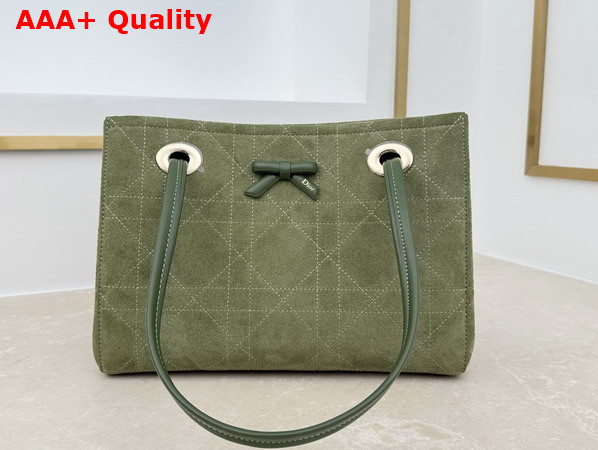 Dior Small Dior Promenade Shopping Bag in Khaki Flat Cannage Suede Calfskin Replica