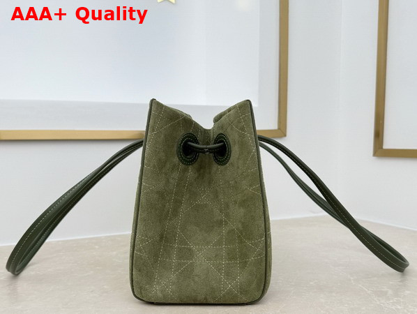Dior Small Dior Promenade Shopping Bag in Khaki Flat Cannage Suede Calfskin Replica