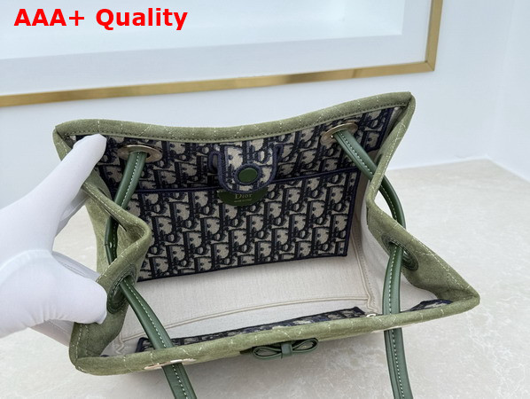 Dior Small Dior Promenade Shopping Bag in Khaki Flat Cannage Suede Calfskin Replica
