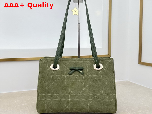 Dior Small Dior Promenade Shopping Bag in Khaki Flat Cannage Suede Calfskin Replica