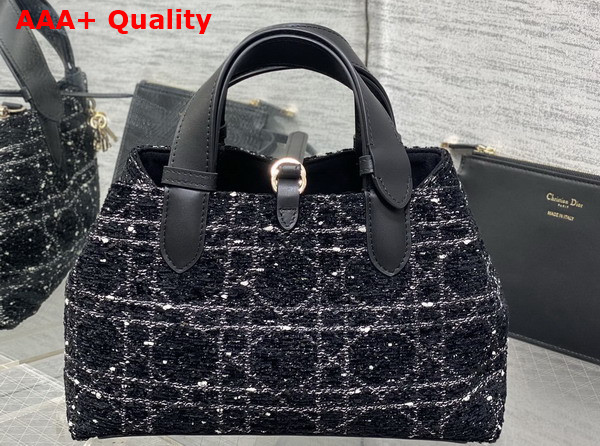 Dior Small Dior Toujours Bag in Black Tweed with White Cannage Motif Replica