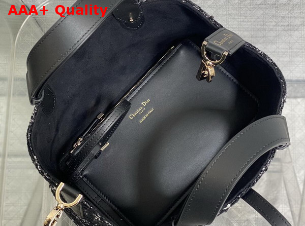 Dior Small Dior Toujours Bag in Black Tweed with White Cannage Motif Replica