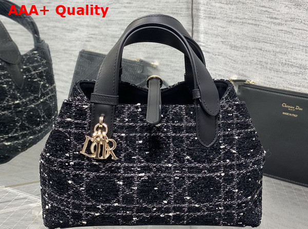 Dior Small Dior Toujours Bag in Black Tweed with White Cannage Motif Replica
