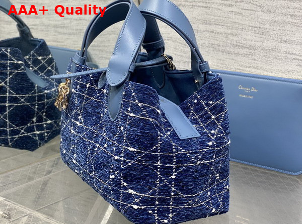 Dior Small Dior Toujours Bag in Blue Tweed with White Cannage Motif Replica