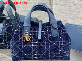 Dior Small Dior Toujours Bag in Blue Tweed with White Cannage Motif Replica