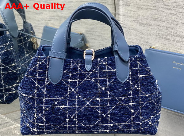 Dior Small Dior Toujours Bag in Blue Tweed with White Cannage Motif Replica