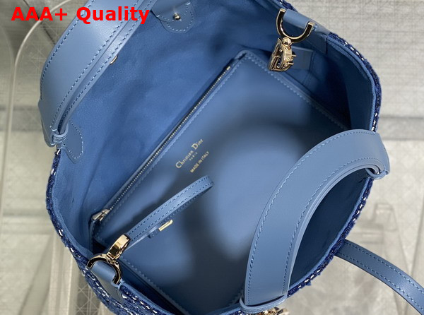 Dior Small Dior Toujours Bag in Blue Tweed with White Cannage Motif Replica