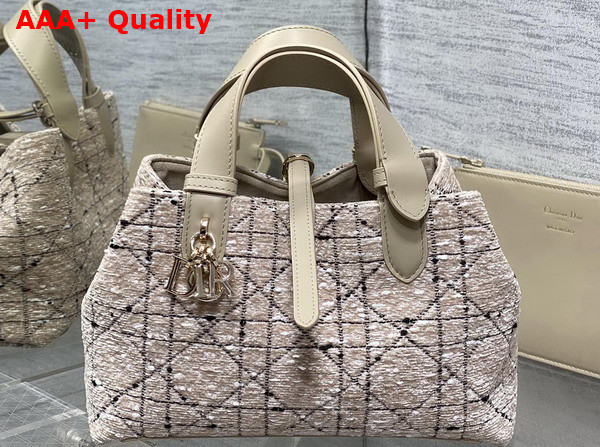 Dior Small Dior Toujours Bag in Light Biscuit Tweed with Black Cannage Motif Replica