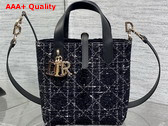 Dior Small Dior Toujours Vertical Tote Bag in Black Tweed with White Cannage Motif Replica