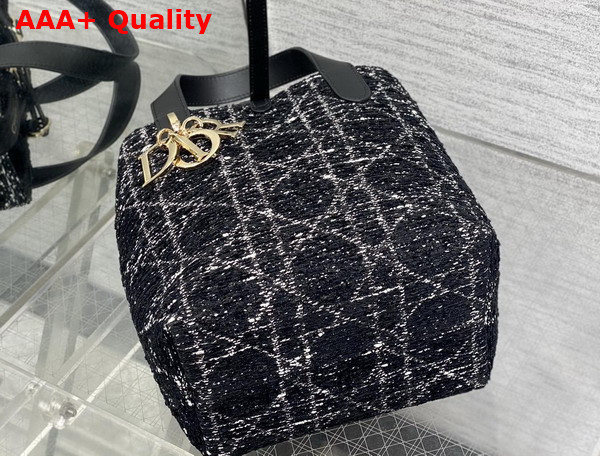Dior Small Dior Toujours Vertical Tote Bag in Black Tweed with White Cannage Motif Replica