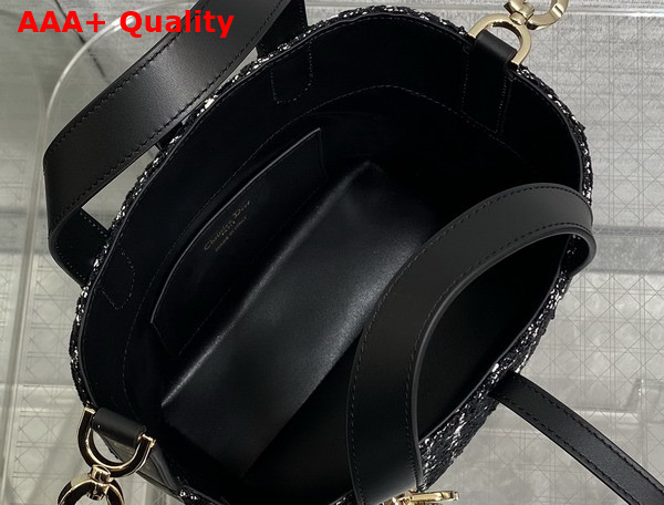 Dior Small Dior Toujours Vertical Tote Bag in Black Tweed with White Cannage Motif Replica