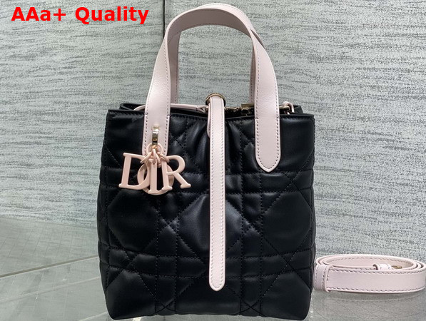 Dior Small Dior Toujours Vertical Tote Bag in Black and Pink Macrocannage Calfskin Replica