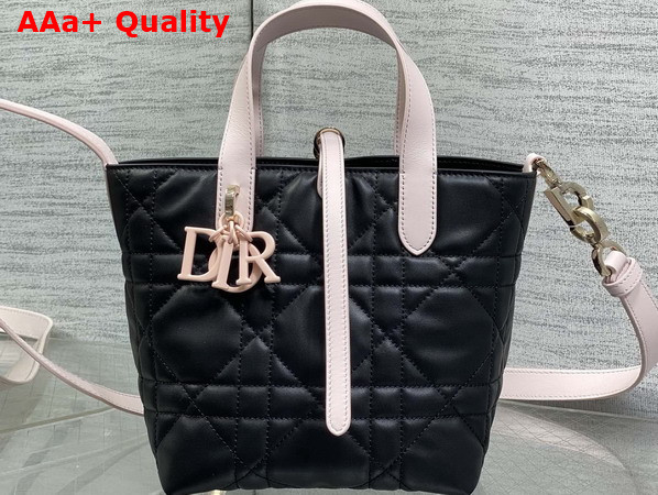 Dior Small Dior Toujours Vertical Tote Bag in Black and Pink Macrocannage Calfskin Replica