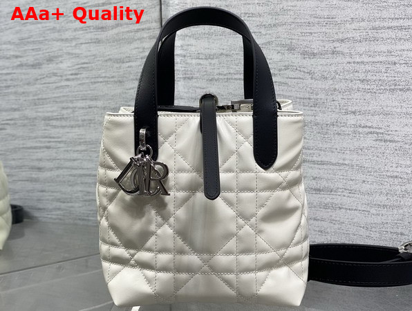 Dior Small Dior Toujours Vertical Tote Bag in Latte and Black Macrocannage Calfskin Replica