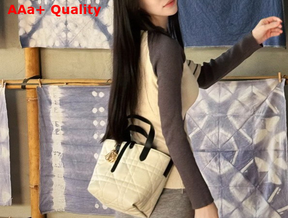 Dior Small Dior Toujours Vertical Tote Bag in Latte and Black Macrocannage Calfskin Replica