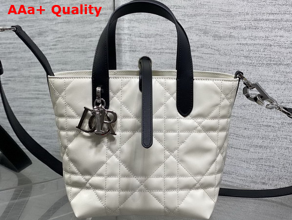 Dior Small Dior Toujours Vertical Tote Bag in Latte and Black Macrocannage Calfskin Replica