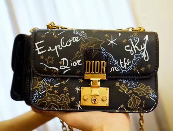 Dior Small Dioraddict Flap Bag in Hand Painted Smooth Black Lambskin For Sale