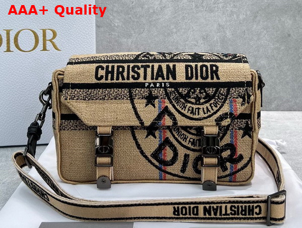 Dior Small Diorcamp Bag Beige Jute Canvas Embroidered with Dior Union Motif Replica