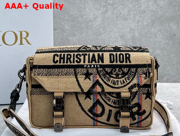 Dior Small Diorcamp Bag Beige Jute Canvas Embroidered with Dior Union Motif Replica