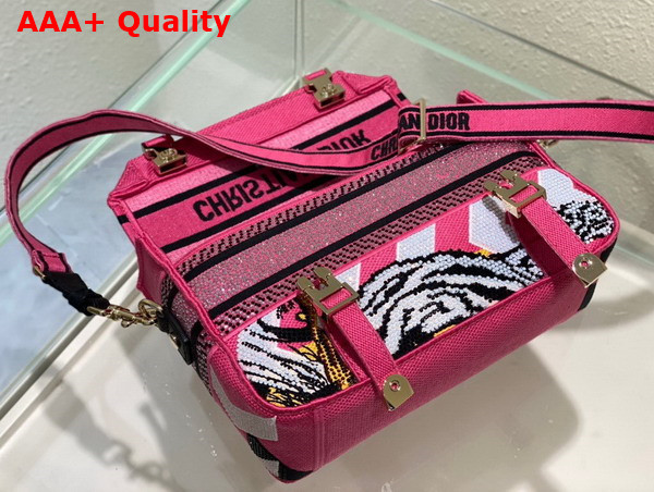 Dior Small Diorcamp Bag Pink Multicolor Toile de Jouy Zoom Technical Canvas with Strass Replica