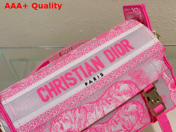 Dior Small Diorcamp Bag Transparent Canvas with Fluorescent Pink Toile de Jouy Embroidery Replica