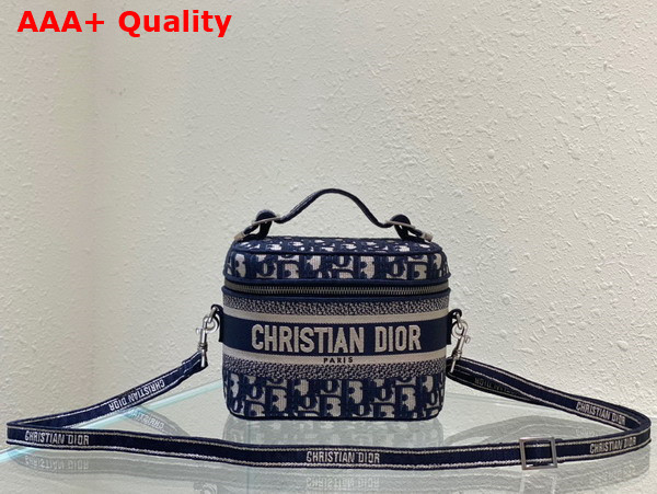 Dior Small Diortravel Vanity Case Blue Dior Oblique Embroidery Replica