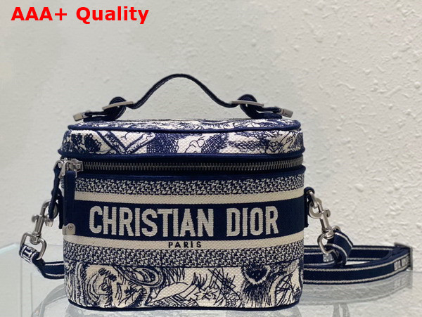 Dior Small Diortravel Vanity Case Blue Toile de Jouy Embroidery Replica