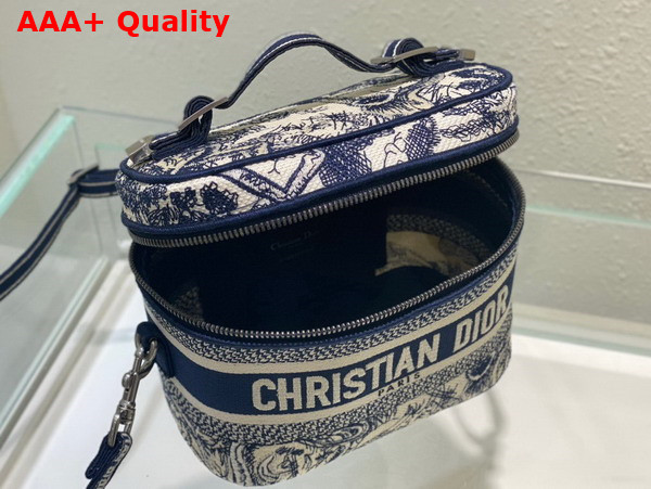 Dior Small Diortravel Vanity Case Blue Toile de Jouy Embroidery Replica