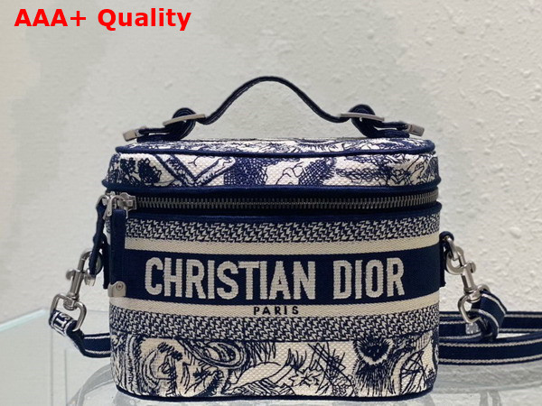 Dior Small Diortravel Vanity Case Blue Toile de Jouy Embroidery Replica