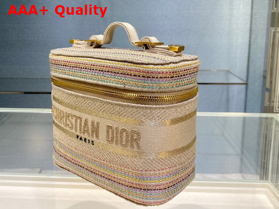 Dior Small Diortravel Vanity Case Multicolor Striped Embroidery Replica