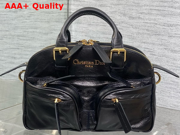 Dior Small Grand Tour Bowling Bag in Black Crinkled Calfskin Replica