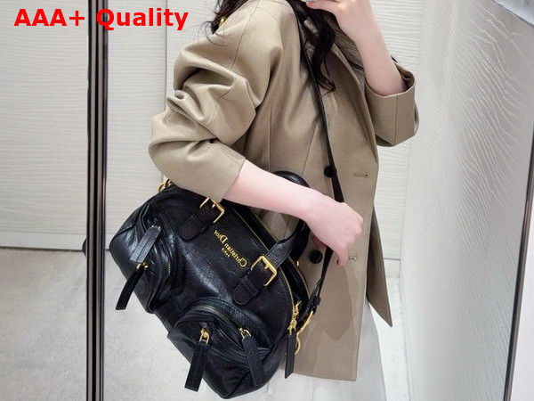 Dior Small Grand Tour Bowling Bag in Black Crinkled Calfskin Replica