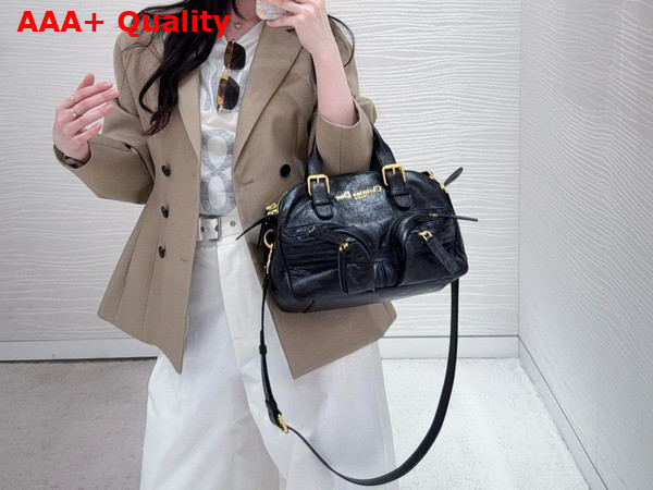 Dior Small Grand Tour Bowling Bag in Black Crinkled Calfskin Replica