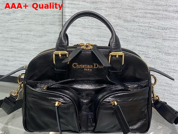Dior Small Grand Tour Bowling Bag in Black Crinkled Calfskin Replica