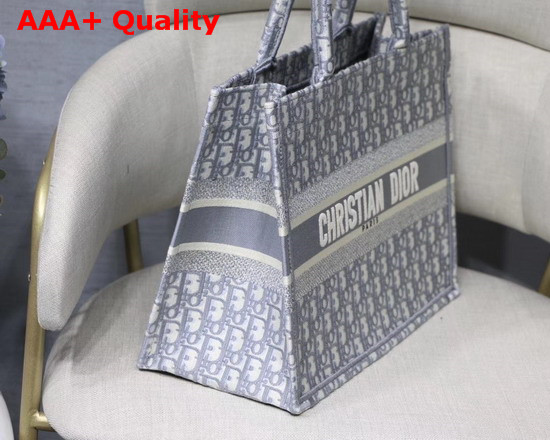 Dior Small Gray Dior Book Tote with Dior Oblique Embroidery Replica