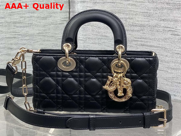 Dior Small Lady D Joy Bag in Black Cannage Lambskin Metal DIOR Charms with a Finely Carved Openwork Cannage Motif Replica