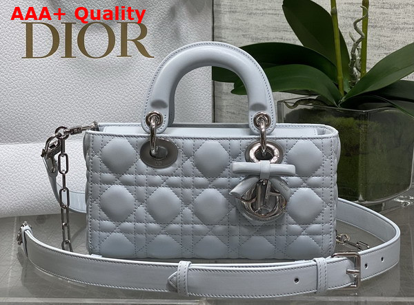 Dior Small Lady D Joy Bag in Ice Blue Cannage Lambskin with Leather Bow Replica