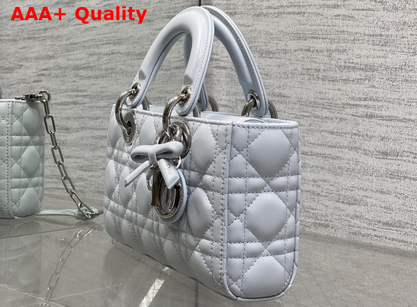 Dior Small Lady D Joy Bag in Ice Blue Cannage Lambskin with Leather Bow Replica