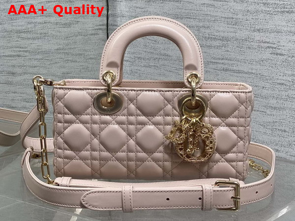 Dior Small Lady D Joy Bag in Powder Pink Cannage Lambskin Metal DIOR Charms with a Finely Carved Openwork Cannage Motif Replica