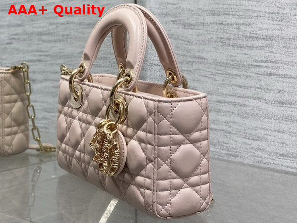 Dior Small Lady D Joy Bag in Powder Pink Cannage Lambskin Metal DIOR Charms with a Finely Carved Openwork Cannage Motif Replica