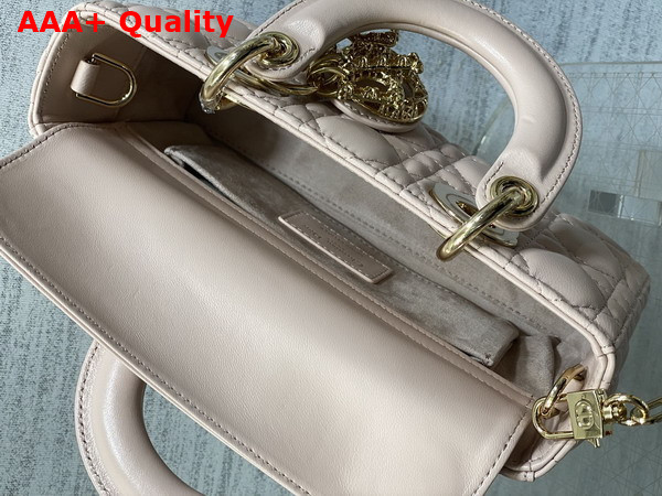 Dior Small Lady D Joy Bag in Powder Pink Cannage Lambskin Metal DIOR Charms with a Finely Carved Openwork Cannage Motif Replica